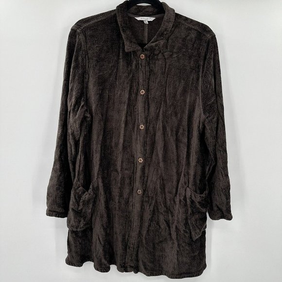 Kleen Brown Long Sleeve Soft Velour‎ Style Button Down Shirt Sz XL - Picture 1 of 9